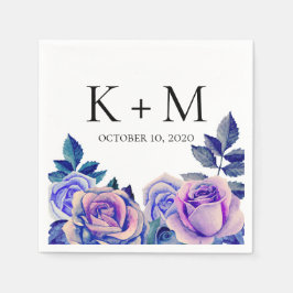 Blå och lila rosor akvarell. Bröllopsblommor Pappersservett
