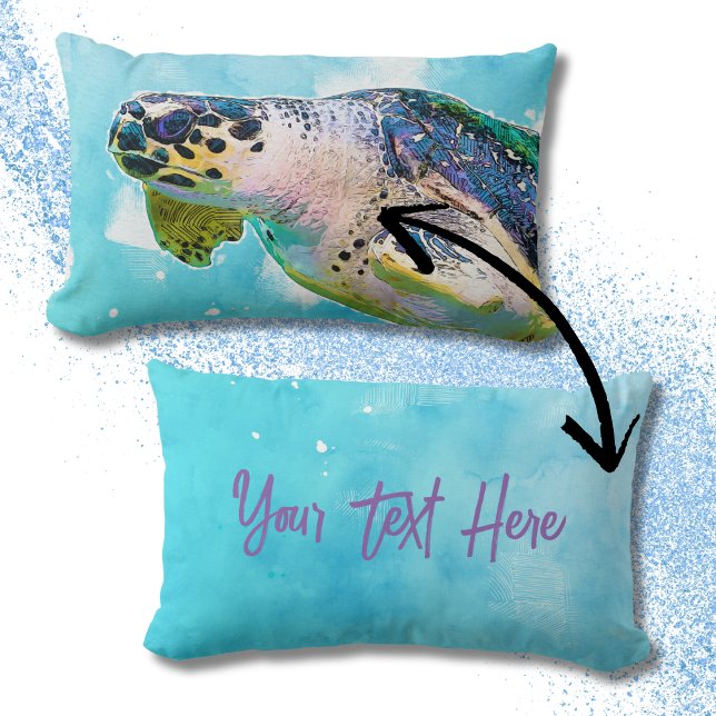 Blå och Lila Sea Turtle Faux Watercolor Lumbarkudde (Skapare uppladdad)