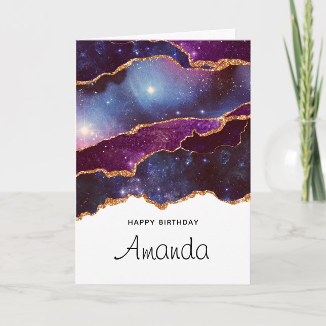 Blå och Lila Space och Stars Modern födelsedag Kort (Framsida)