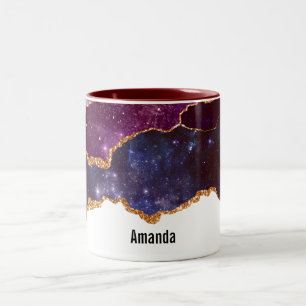 Blå och Lila Space och stjärnor med Guld-menyfli Två-Tonad Mugg