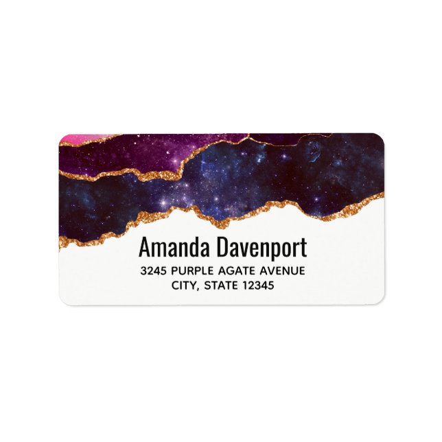 Blå och Lila Space och stjärnor med Guld-menyfliks Adressetikett (Framsidan)