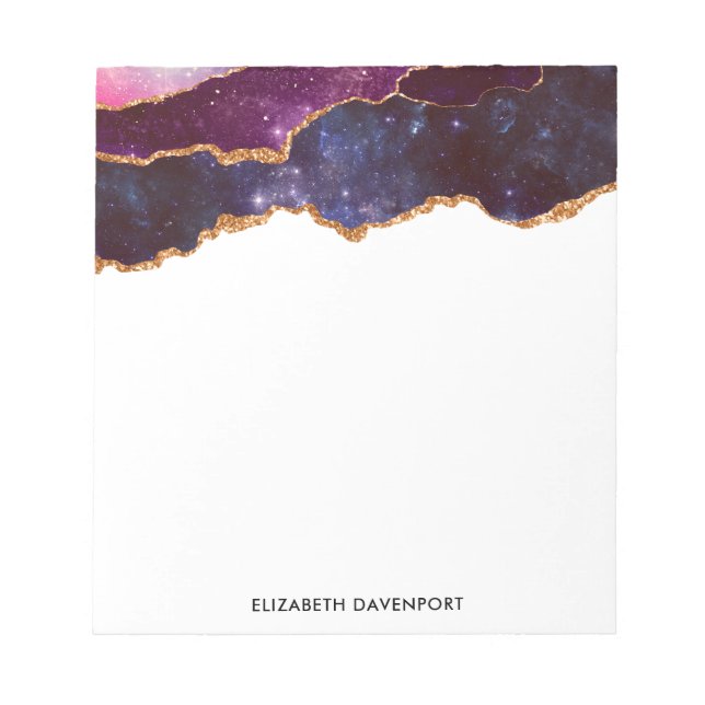 Blå och Lila Space och stjärnor med Guld-menyfliks Anteckningsblock (Framsida)