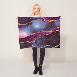 Blå och Lila Space och stjärnor med Guld-menyfliks Fleecefilt