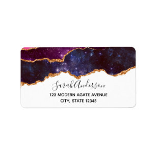 Blå och Lila Space och stjärnor Modern Agate Adressetikett