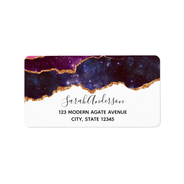 Blå och Lila Space och stjärnor Modern Agate Adressetikett (Framsidan)