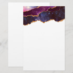 Blå och Lila Space och stjärnor Modern Agate Brevpapper
