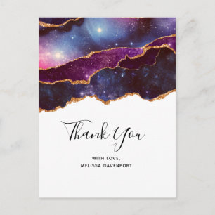 Blå och Lila Space och stjärnor Modern Agate-Tack Vykort