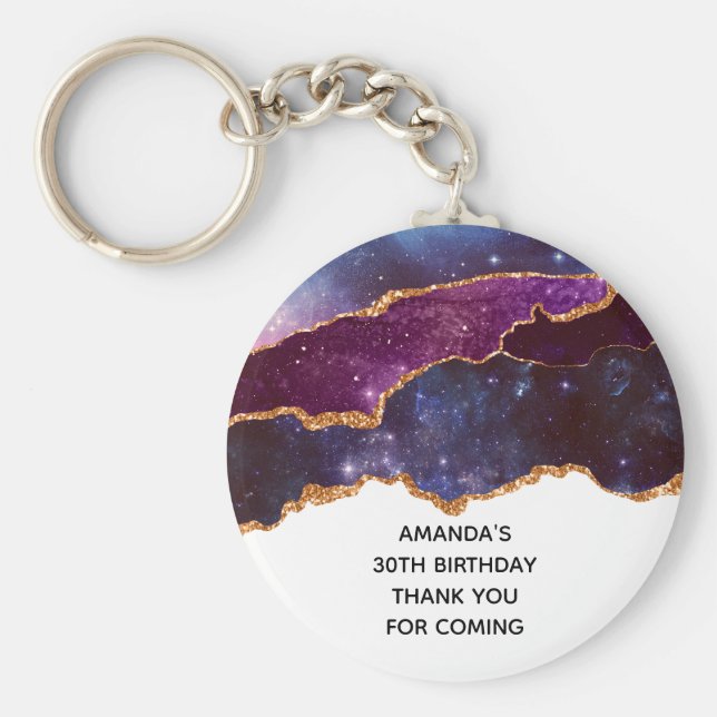 Blå och Lila Space och stjärnor - modern födelseda Nyckelring (Framsidan)