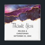 Blå och Lila Space & Stars Modern Agate Bröllop Magnet<br><div class="desc">En bröllop-magnet med en abstrakt design med blå och lila lagrar med faux guld foil rosett band däremellan.</div>