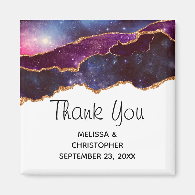 Blå och Lila Space & Stars Modern Agate Bröllop Magnet (Framsidan)