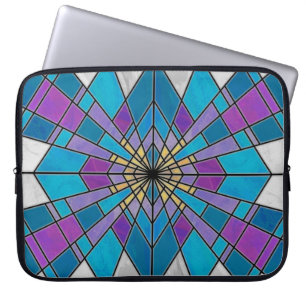 Blå och Lila Stain Glass Mönster Laptop Sleeve