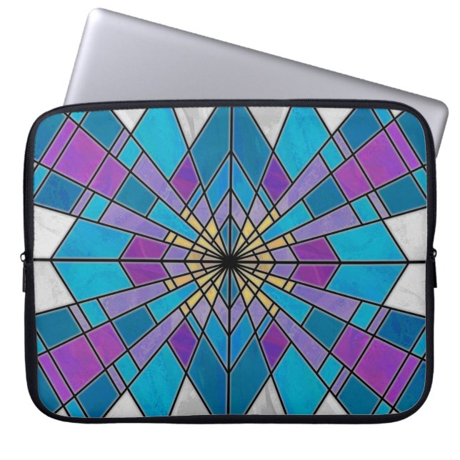 Blå och Lila Stain Glass Mönster Laptop Sleeve (Framsidan)