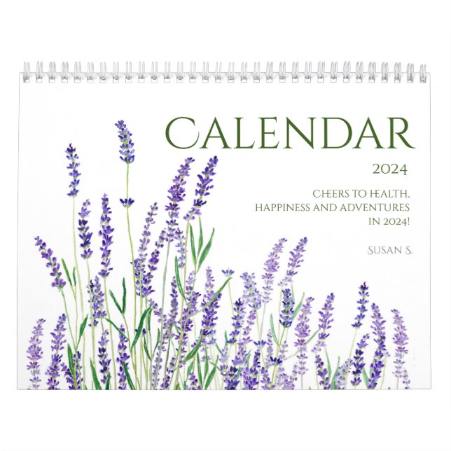Blå och lila vattenfärgsblommor kalendern 2024 kalender (Omslag)
