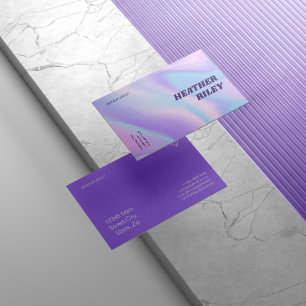 Blå och Lila vattenfärgsfärg Holografisk design - Visitkort