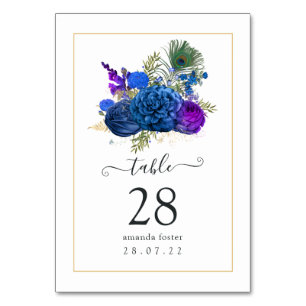 Blå och lila vintage påfågel blommig bordsnummer