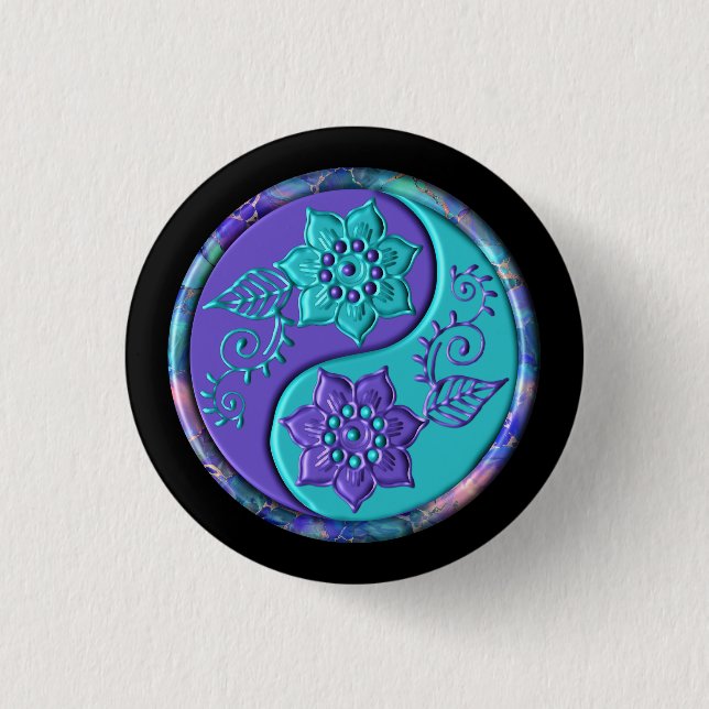 Blå och lila Yin Yang Knapp (Framsida)