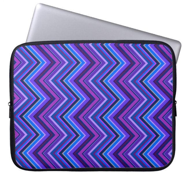 Blå och lila zigzag rand laptop sleeve (Framsidan)