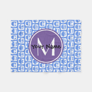 Blå och Lilac Uggla Anpassningsbar Monogram Person Fleecefilt