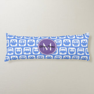 Blå och Lilac Uggla Anpassningsbar Monogram Person Kroppskudde