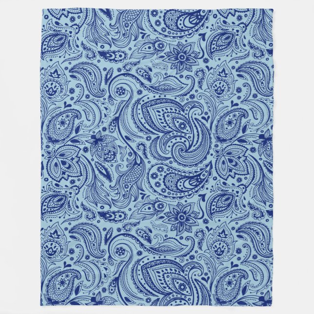 Blå och ljusblå Blommigt Paisley Fleecefilt (Framsidan)
