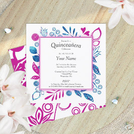 Blå och magenta rosa Quinceañera Inbjudningar