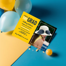 Blå och majs examensfest fotoinbjudan inbjudningar
