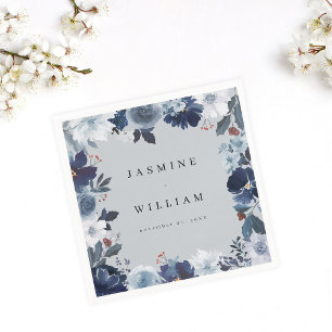 Blå och marin Blommigt Namn Napkins- Blue Grått Pappersservett