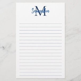 Blå och marinblå kantad minimalistisk monogram brevpapper
