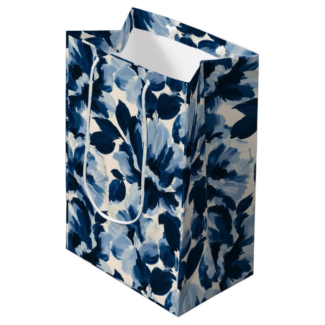 Blå och marinblå måleriskt blommönster (Framsidan Vinklad)