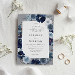 Blå och marinerad Blommigt på Grått Bröllop Inbjudningar<br><div class="desc">Skicka gästerna en vacker bröllopsinbjudan med din vackra Blue & Navy-Blommigt på Grått Wedding-inbjudningar.</div>
