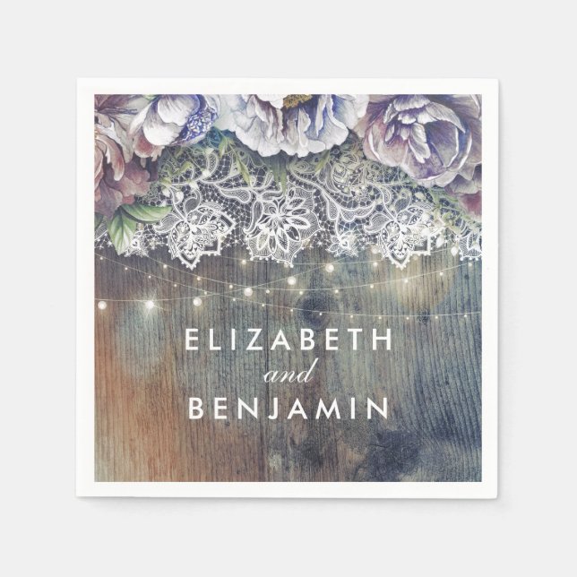 Blå och Maronblommor Rustic Snöre Bröllop Pappersservett (Framsidan)