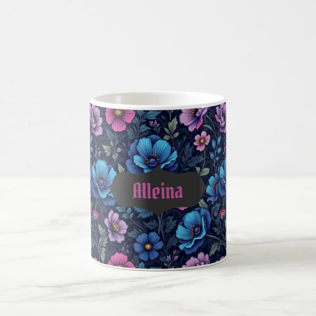 Blå och mauve blommor kaffemugg (Center)