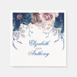 Blå och Mauve Watercolor Flowers Pappersservett
