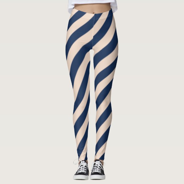 Blå och mellanbruna diagonala ränder leggings (Framsida)