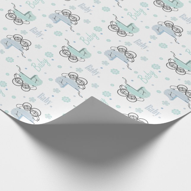 Blå och Mint Grönt Baby Buggy Wrapping Papper Presentpapper (Hörn)