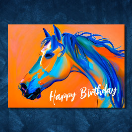 Blå och Orange Abstrakt Horse Grattis på födelseda Kort