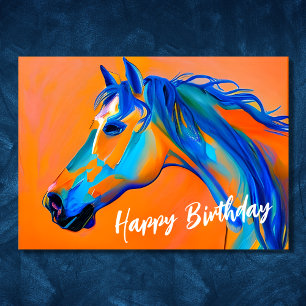 Blå och Orange Abstrakt Horse Grattis på födelseda Kort