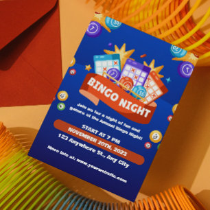 Blå och Orange Bingo Kul Kväll Inbjudan Finansieri