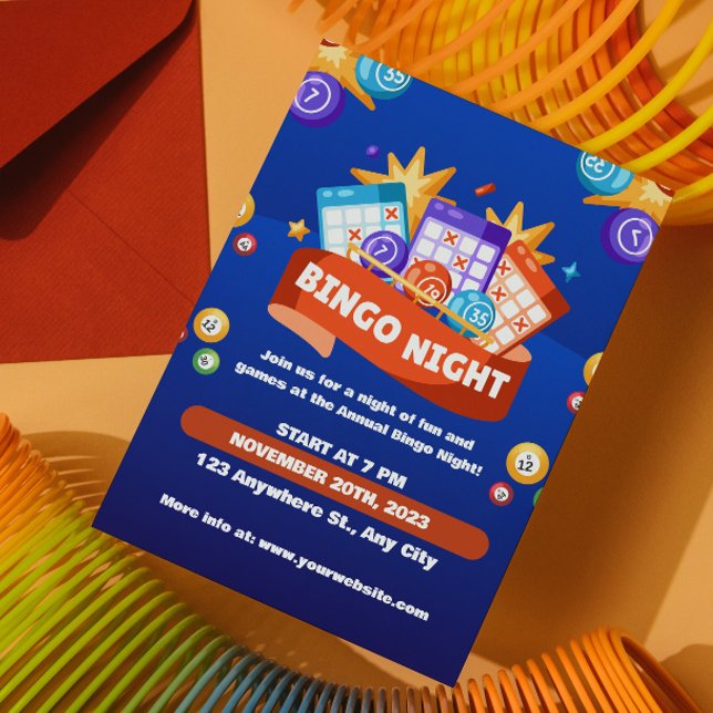 Blå och Orange Bingo Kul Kväll Inbjudan Finansieri (Skapare uppladdad)
