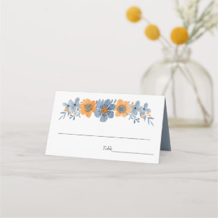 Blå- och Orange Blommor Bröllop-plattor Placeringskort