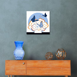 Blå och Orange Bouquet & Butterflies Square Poster