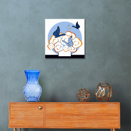 Blå och Orange Bouquet & Butterflies Square Poster