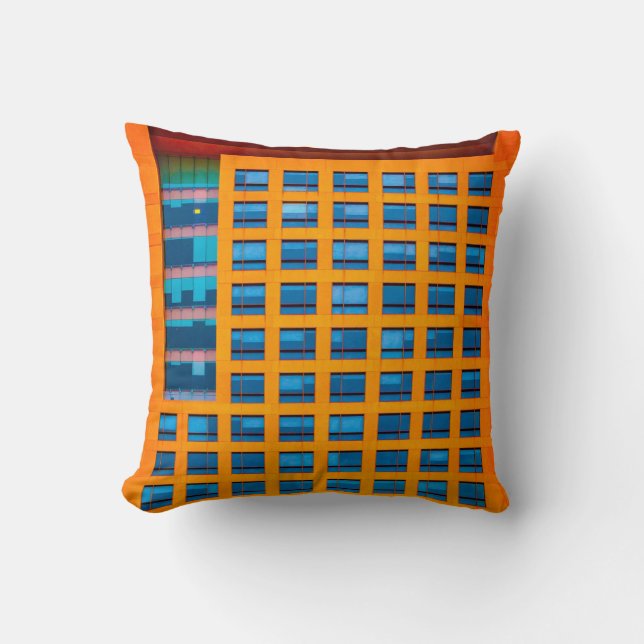 Blå och orange byggnad kudde (Framsida)