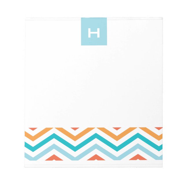 Blå och Orange Chevron | Monogram-Anteckningsblock Anteckningsblock (Framsida)