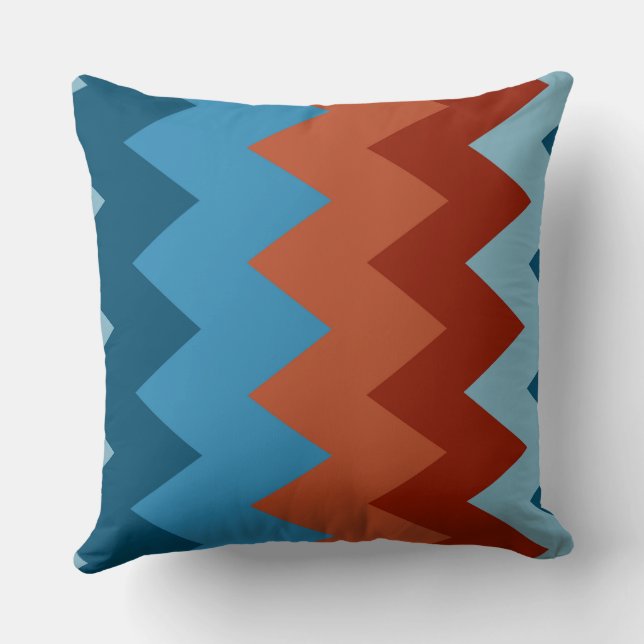 Blå och Orange Chevron Mönster Kudde (Baksida)