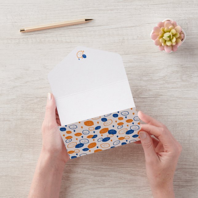 Blå och orange citronmönster lekfullt frukt-tema (Video)
