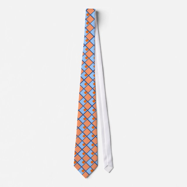 Blå och orange diamantformad mönstrad slips (Framsida)