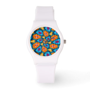 Blå och Orange Flowers Mönster Armbandsur