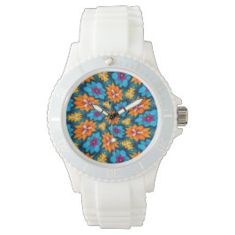 Blå och Orange Flowers Mönster Armbandsur