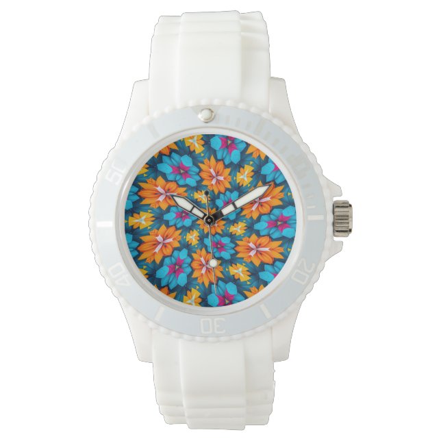 Blå och Orange Flowers Mönster Armbandsur (Framsida)